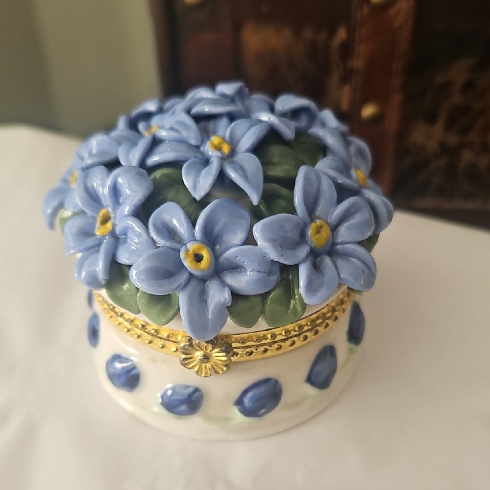 Floral Ceramic Box with Gold Trim